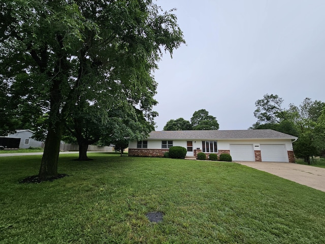 1313 S Madison Ave, Aurora, MO 65605 - ranch-style home with concrete driveway, a garage, and brick siding