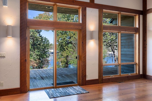 entryway with wood-type flooring