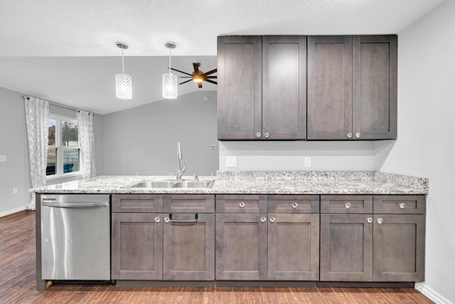 1989 Crawford St, West Plains, MO 65775 - kitchen with decorative light fixtures, dishwasher, sink, and dark brown cabinets