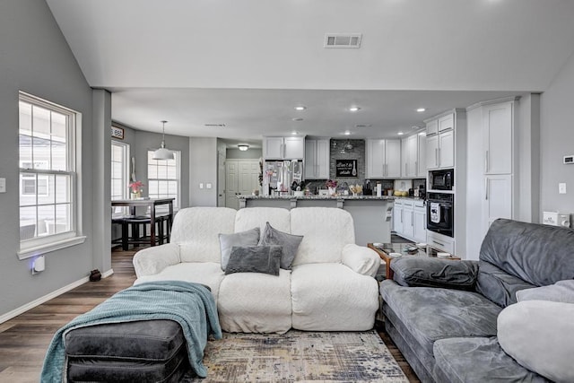 21 Meadow Brook Ln, Anderson, MO 64831 - living room featuring dark wood-type flooring and vaulted ceiling