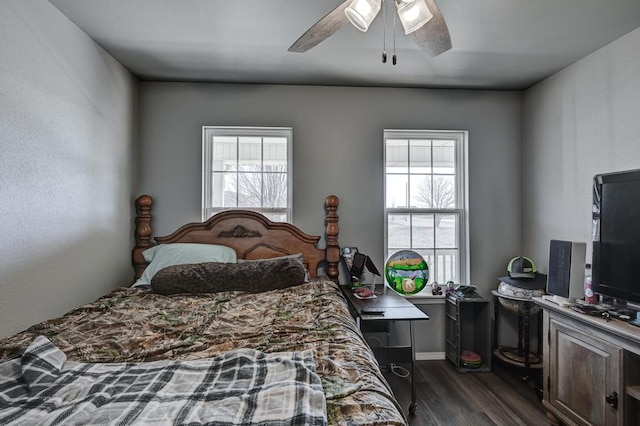 21 Meadow Brook Ln, Anderson, MO 64831 - bedroom featuring multiple windows, dark hardwood / wood-style flooring, and ceiling fan