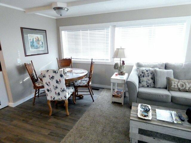 dining space featuring dark wood-type flooring