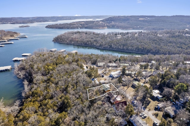 drone / aerial view featuring a water view