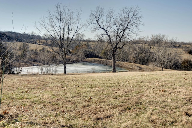 view of yard featuring a water view and a rural view