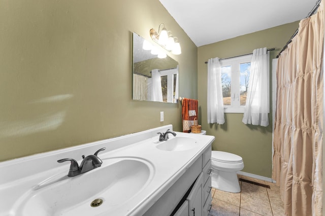 bathroom with tile patterned floors, toilet, and vanity