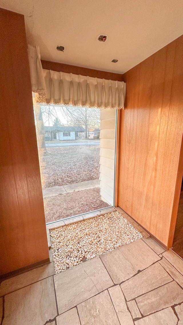 interior space with wood walls