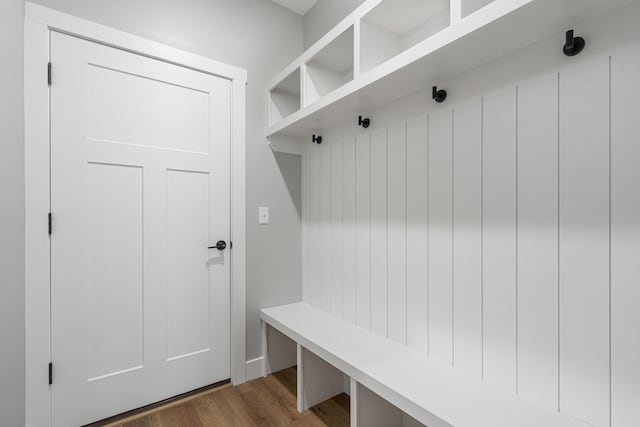 mudroom with dark wood-type flooring