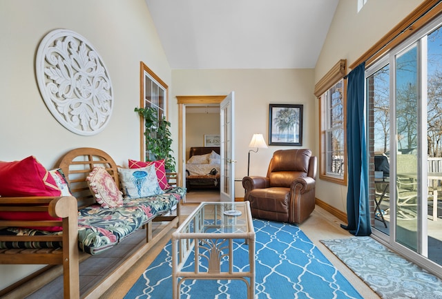 living room with vaulted ceiling