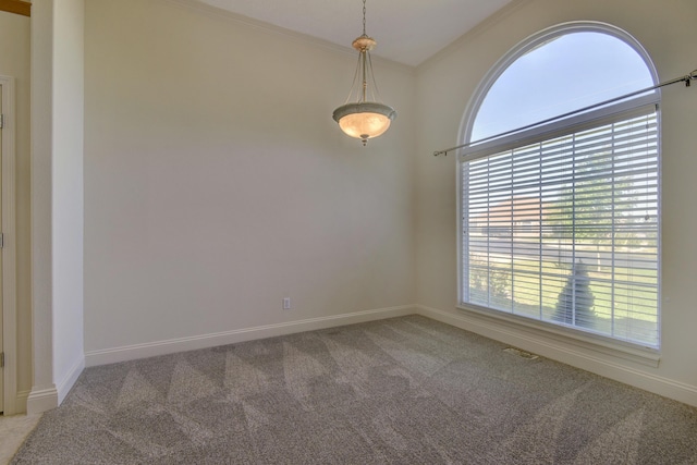 carpeted empty room with crown molding