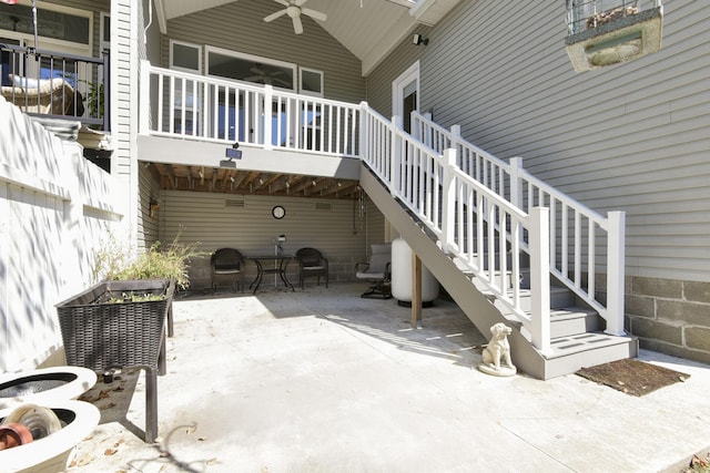 view of patio featuring ceiling fan