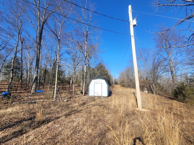 view of yard featuring a storage unit