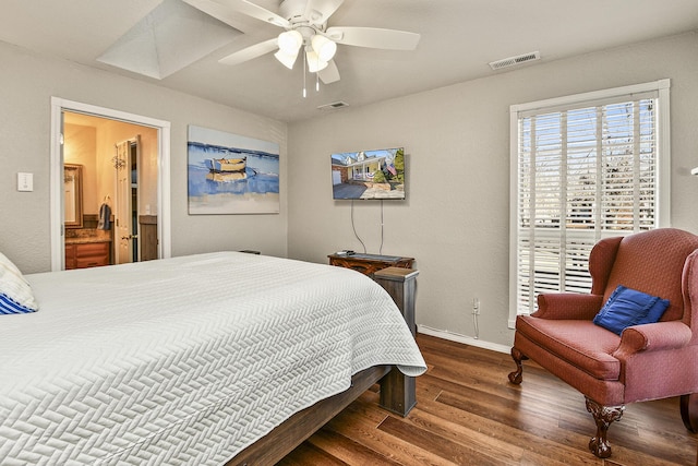 bedroom featuring wood-type flooring and ceiling fan