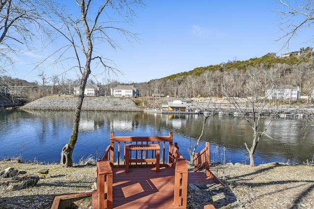 dock area featuring a water view