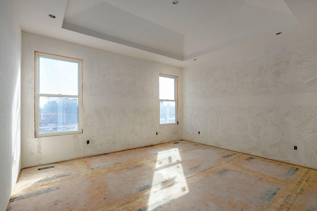 spare room featuring a tray ceiling