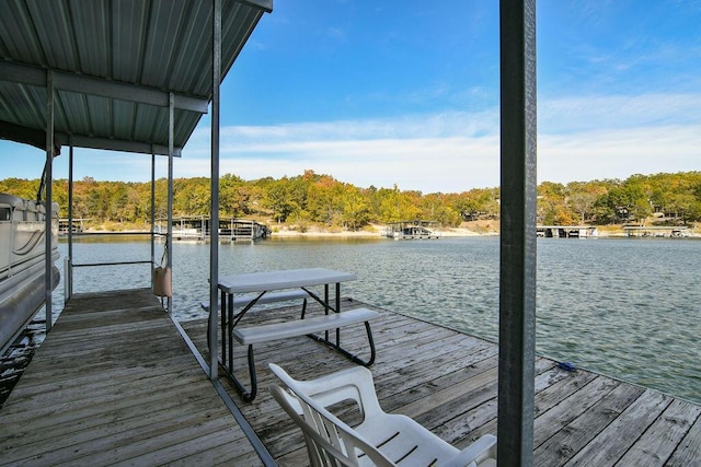 dock area with a water view