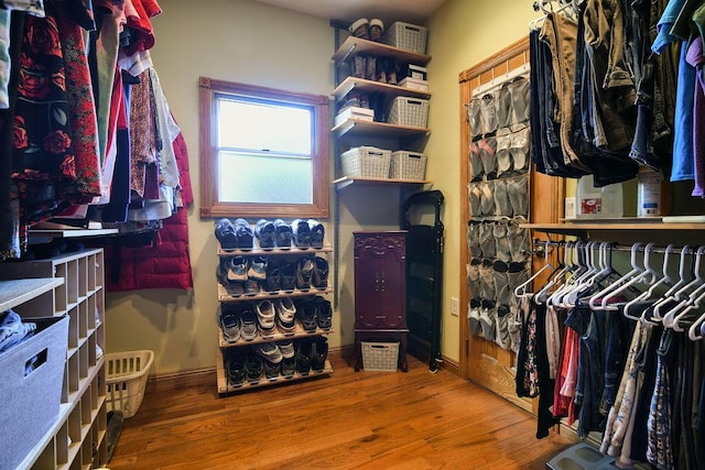 walk in closet featuring hardwood / wood-style flooring