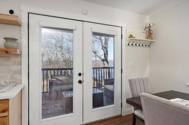 doorway featuring dark hardwood / wood-style floors and french doors