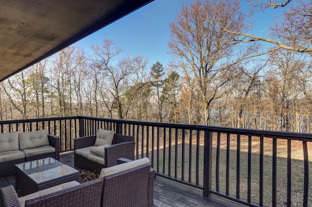 wooden deck featuring an outdoor living space