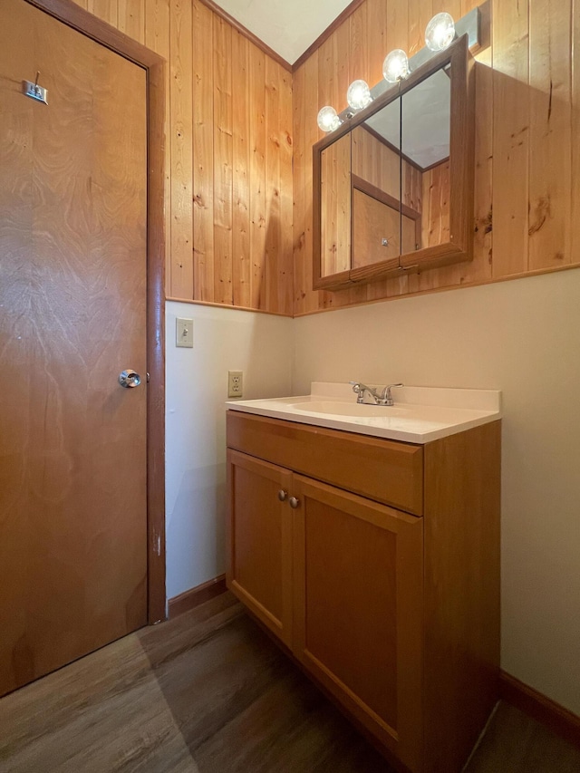 bathroom featuring wood-type flooring and vanity