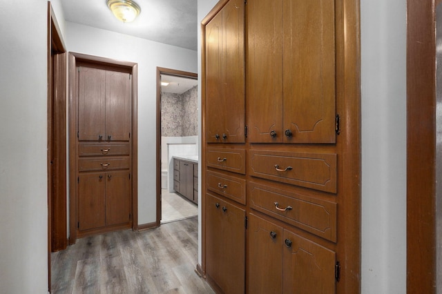 hallway with light hardwood / wood-style floors