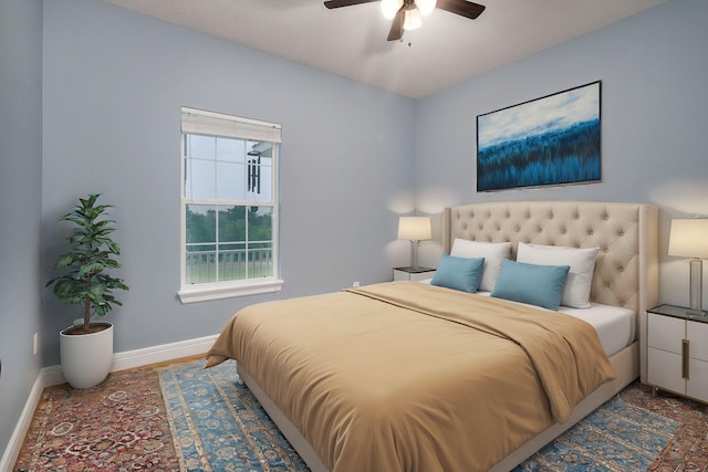 bedroom featuring ceiling fan