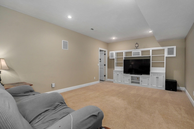 living room with light carpet