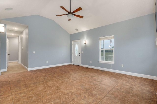 interior space featuring vaulted ceiling and ceiling fan