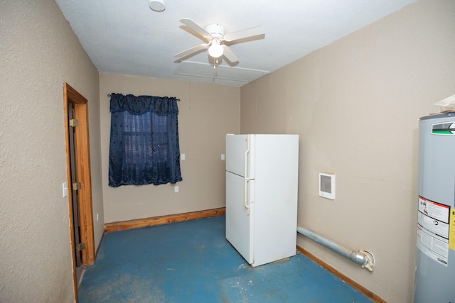 interior space with electric water heater and ceiling fan