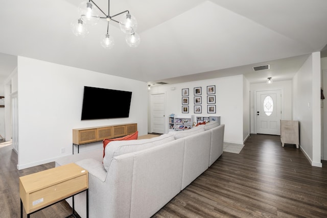 living room with dark hardwood / wood-style floors