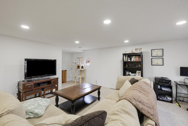 living room featuring light colored carpet