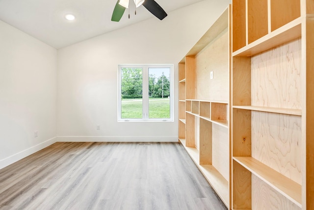 3481 W Moark St, Springfield, MO 65810 - unfurnished room with wood finished floors, ceiling fan, vaulted ceiling, and recessed lighting