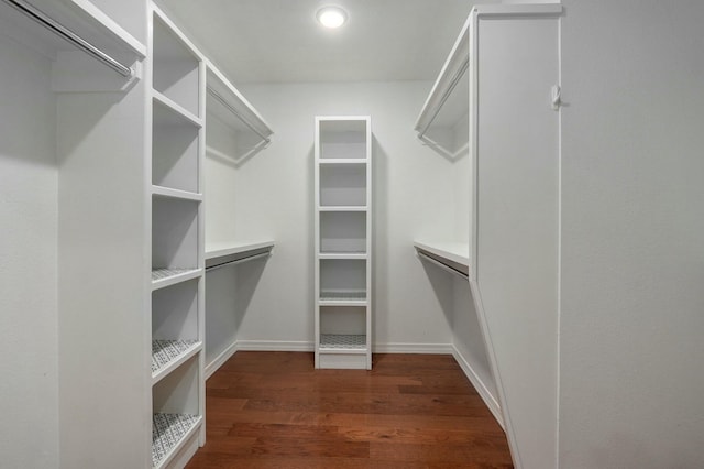 spacious closet with dark hardwood / wood-style floors