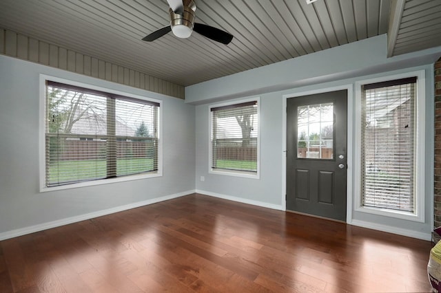 entryway featuring hardwood / wood-style flooring, a wealth of natural light, and ceiling fan