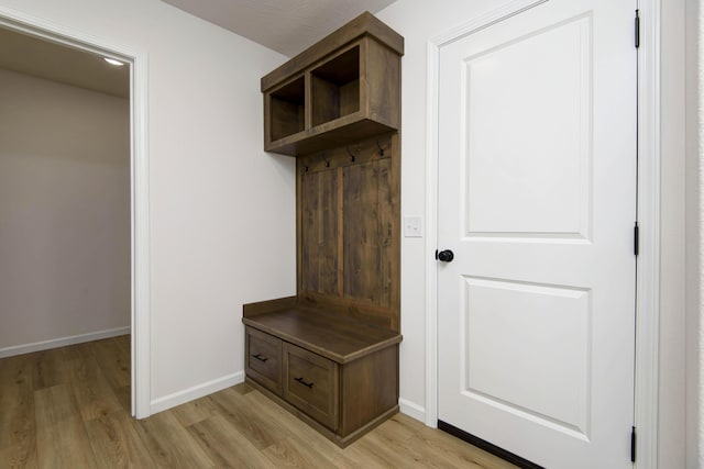 mudroom with light hardwood / wood-style floors