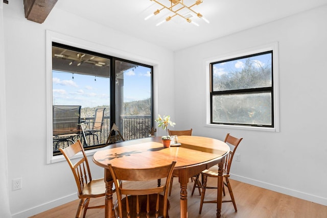 dining room featuring an inviting chandelier and light hardwood / wood-style floors