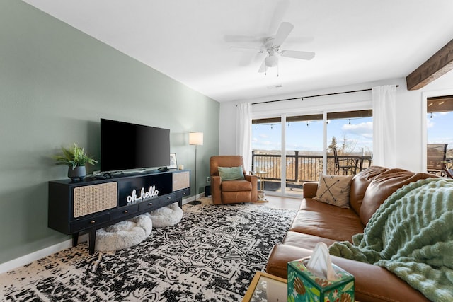 living room with ceiling fan