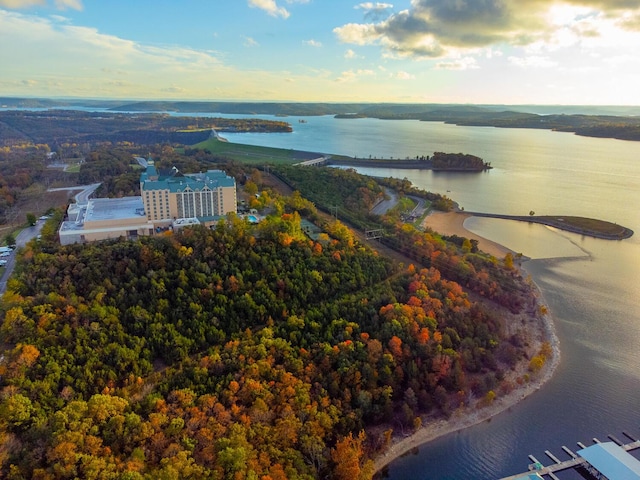 drone / aerial view featuring a water view