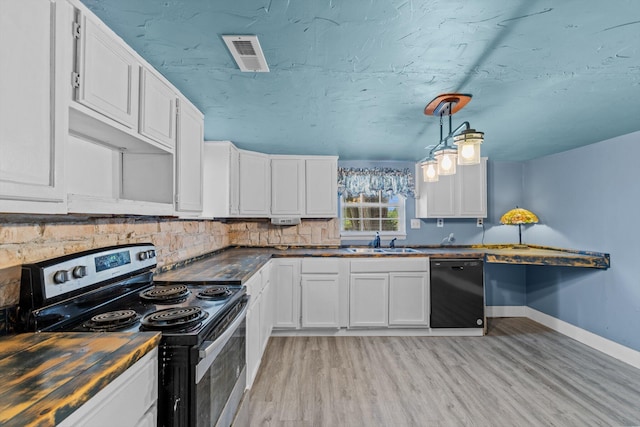 kitchen with white cabinetry, dishwasher, sink, and stainless steel range with electric stovetop