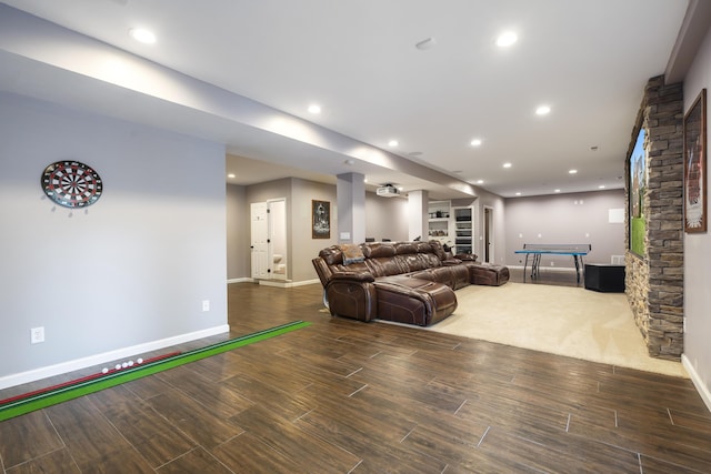 living room featuring dark hardwood / wood-style flooring