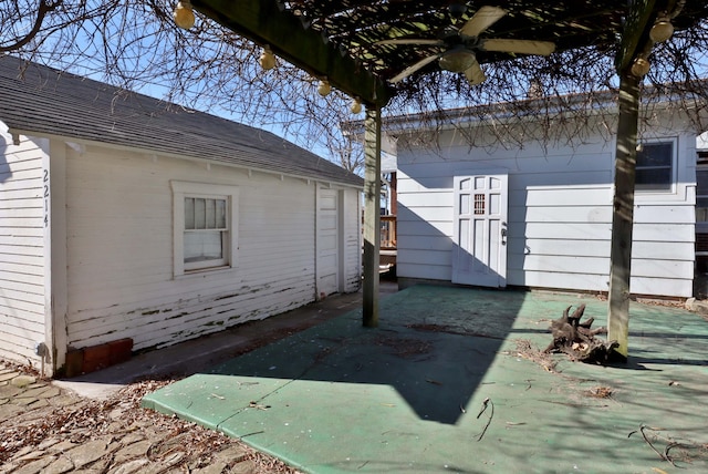 exterior space with a patio and a ceiling fan