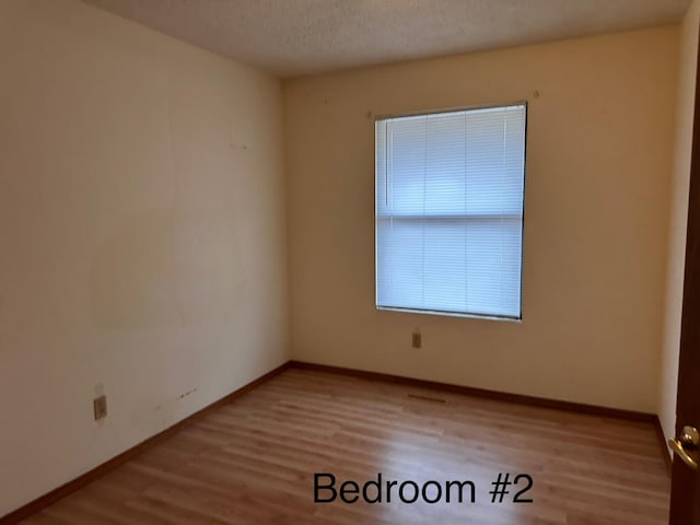 empty room with light hardwood / wood-style flooring and a textured ceiling