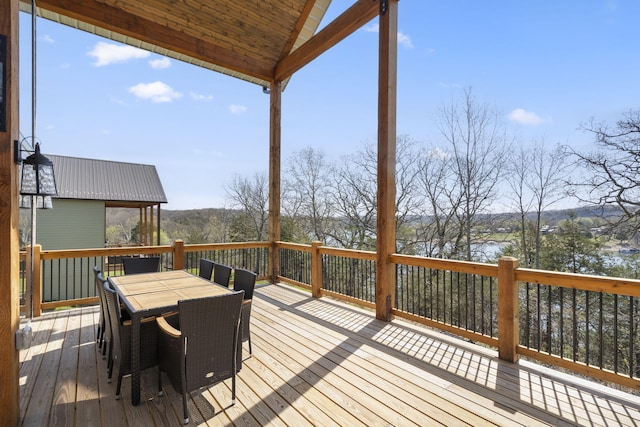 deck featuring a water view