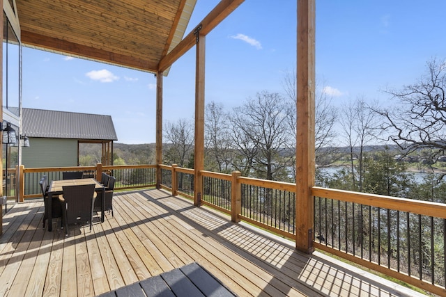 deck featuring a water view