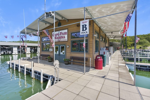 view of dock with a water view