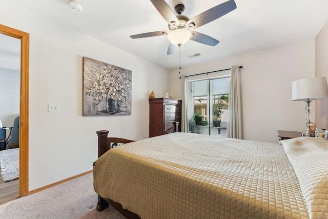 bedroom featuring carpet floors and ceiling fan