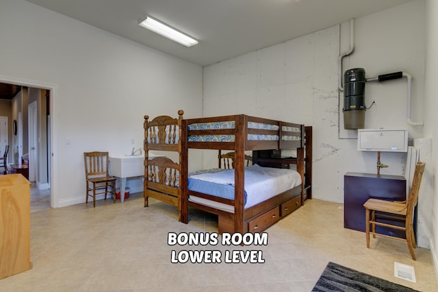 bedroom featuring lofted ceiling