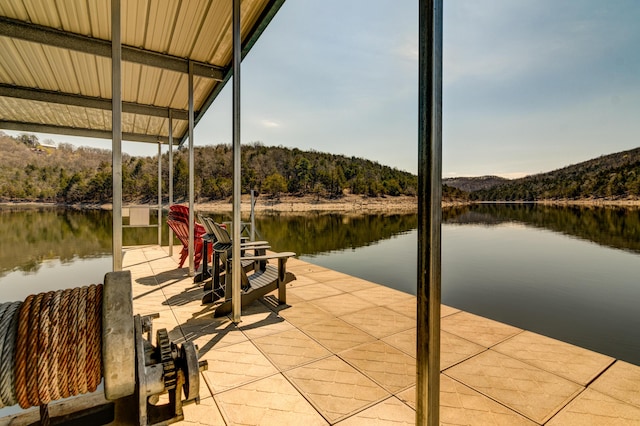 view of dock with a water view