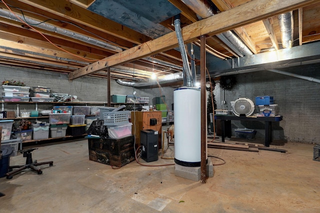 basement featuring gas water heater