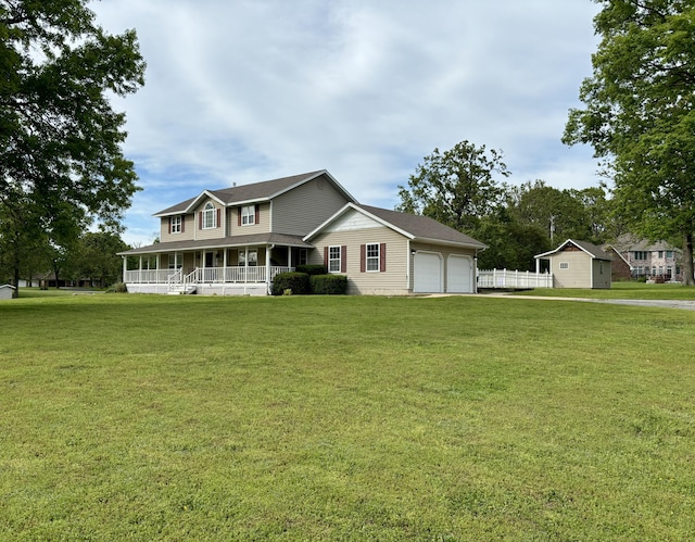1352 Deer Ln, Mount Vernon, MO 65712 - view of front of home with covered porch, a front lawn, and an attached garage
