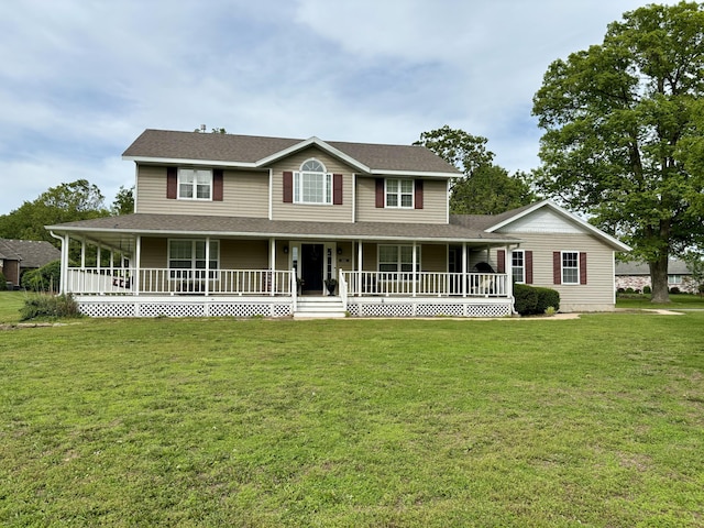 1352 Deer Ln, Mount Vernon, MO 65712 - view of front of house featuring a porch, a front lawn, and roof with shingles